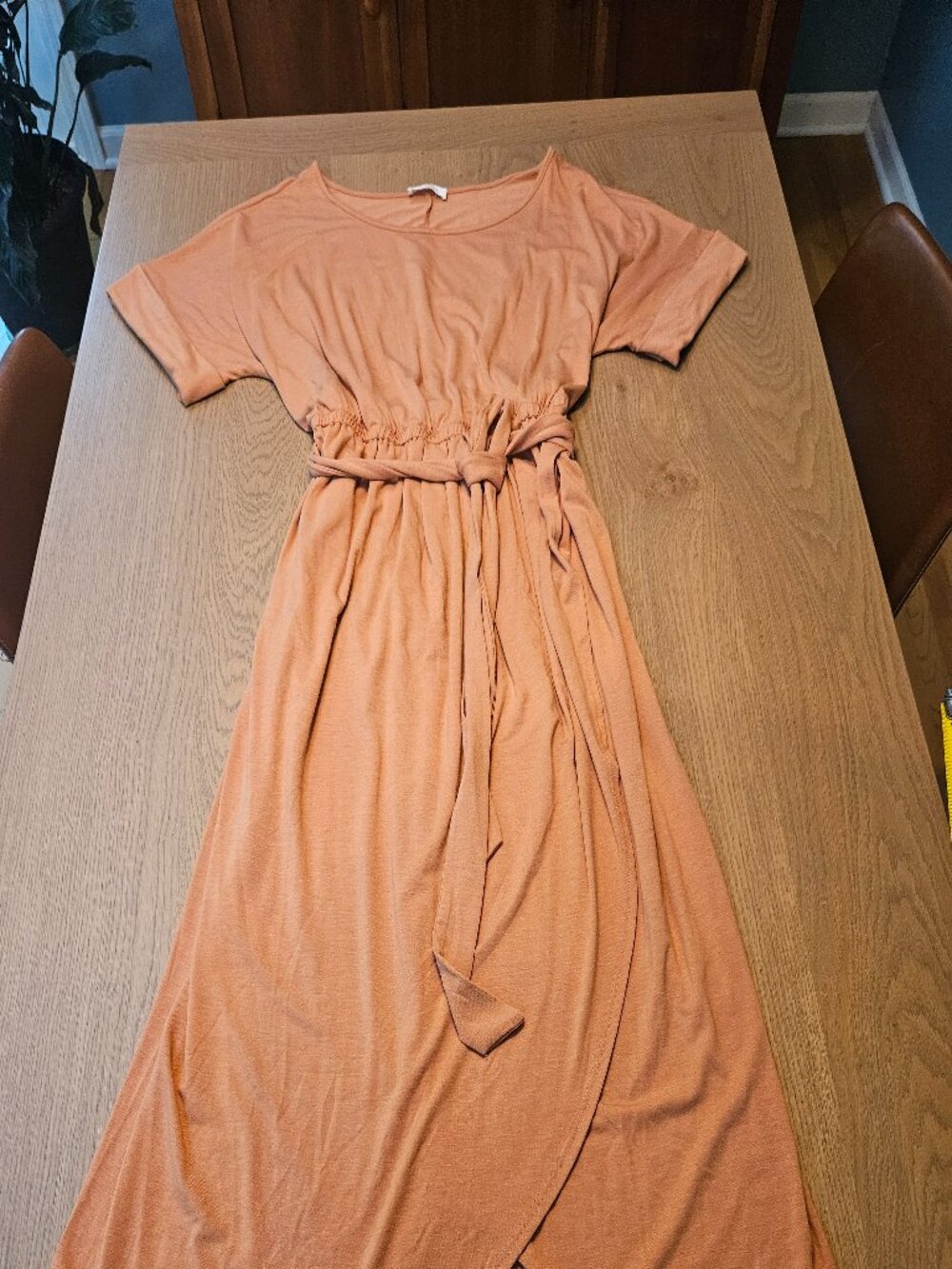 Zenana Terracotta Rust Jersey Knit Short Sleeve Maxi Dress Shirred Waist 2X